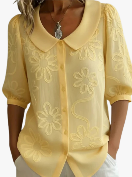 BLOEMEN TOP MET RONDE HALS VOOR DAMES