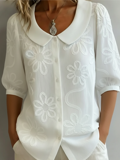 BLOEMEN TOP MET RONDE HALS VOOR DAMES