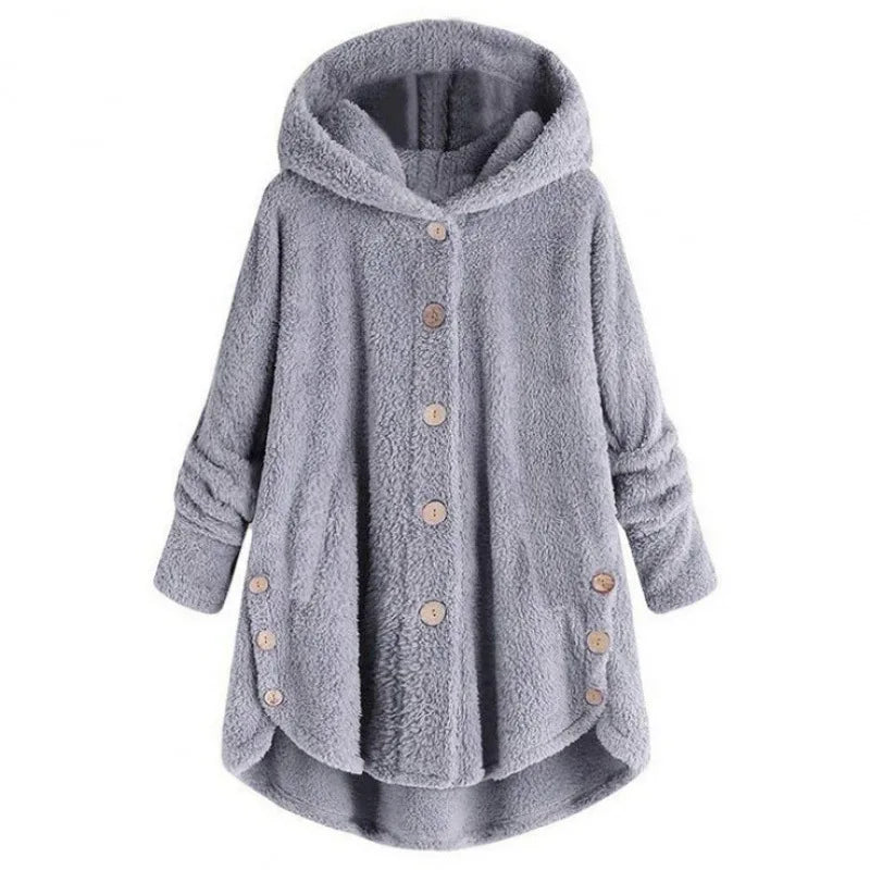 Elara | Plush Button-Up Hooded Coat