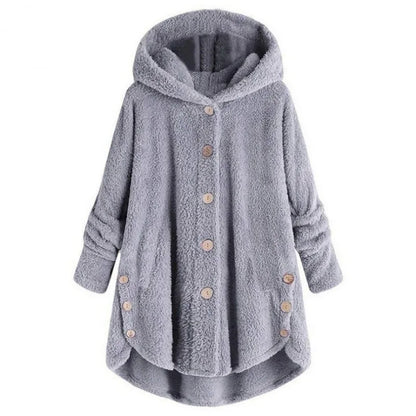 Elara | Plush Button-Up Hooded Coat