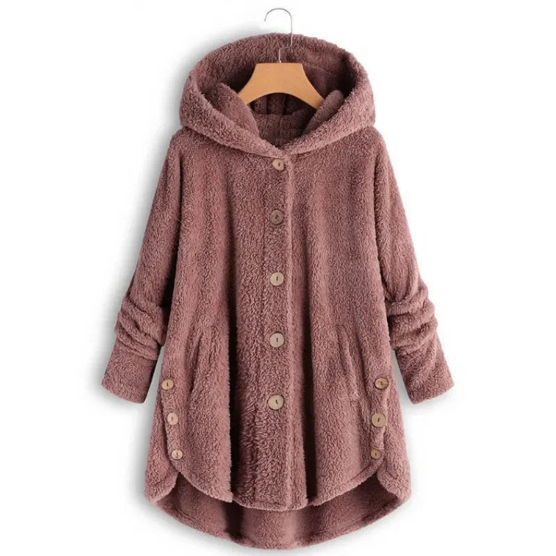 Elara | Plush Button-Up Hooded Coat