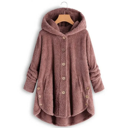 Elara | Plush Button-Up Hooded Coat