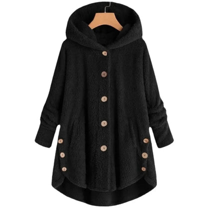 Elara | Plush Button-Up Hooded Coat