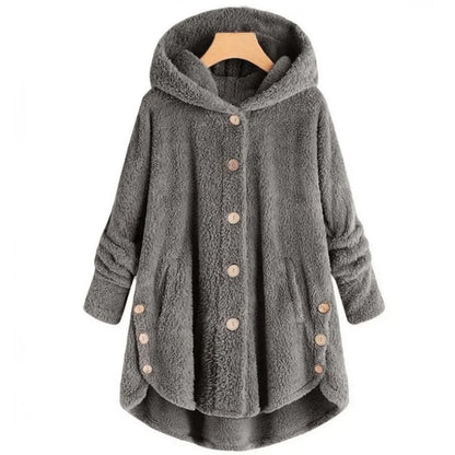 Elara | Plush Button-Up Hooded Coat