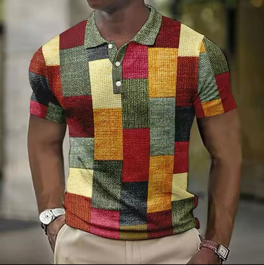 Giel - Casual poloshirt met patchwork print voor heren