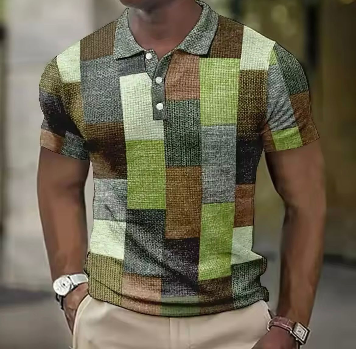 Giel - Casual poloshirt met patchwork print voor heren