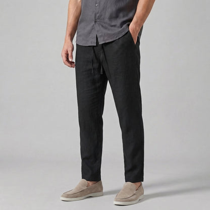 Daan - Casual linnen wide leg broek met trekkoord voor heren