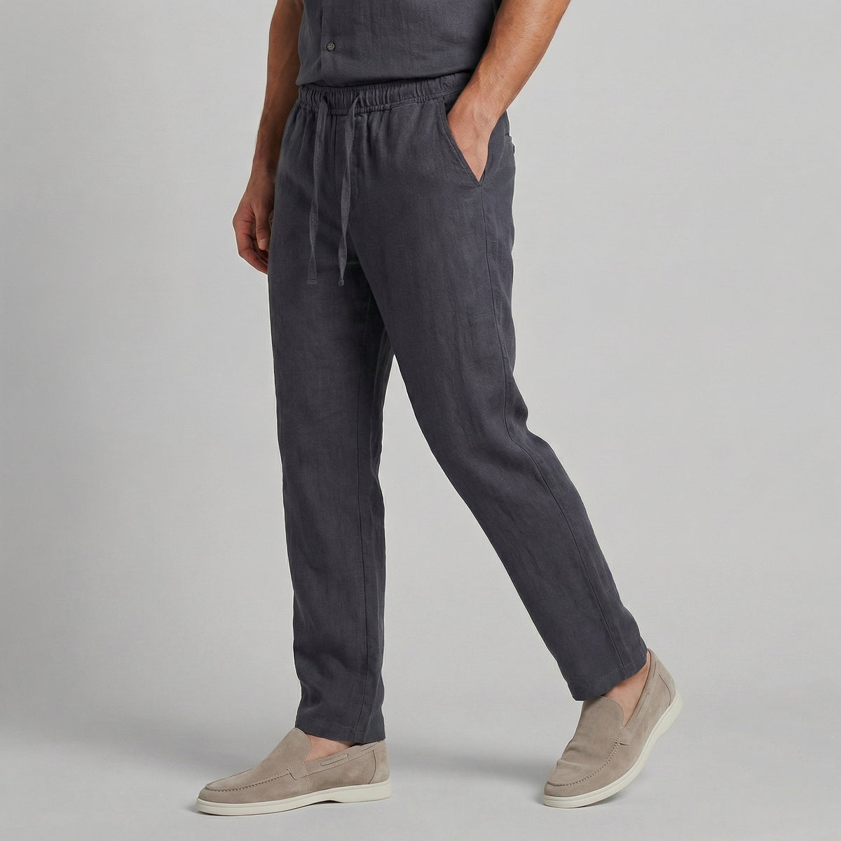 Daan - Casual linnen wide leg broek met trekkoord voor heren