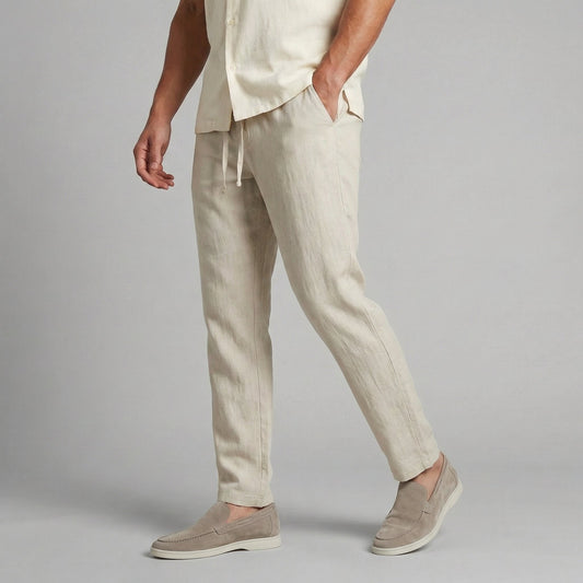 Daan - Casual linnen wide leg broek met trekkoord voor heren