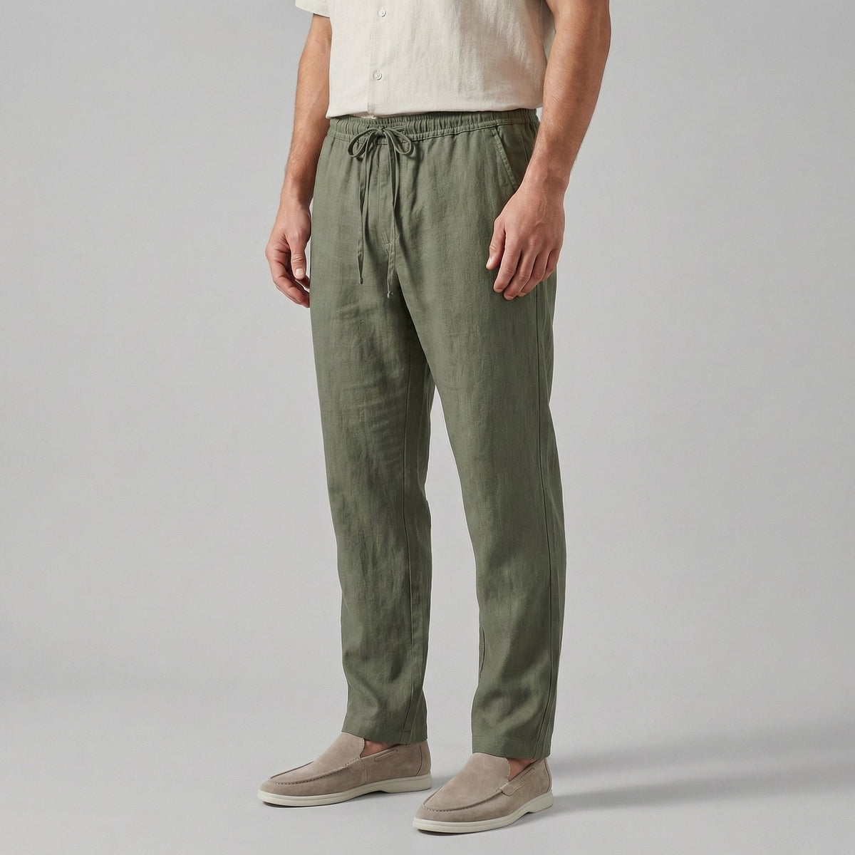 Daan - Casual linnen wide leg broek met trekkoord voor heren