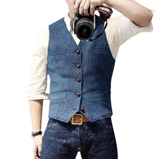 Hidde - Stijlvol denim gilet met knopen voor heren