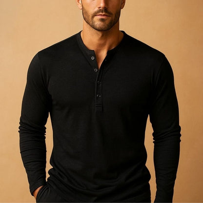 Lars - Casual henley-shirt met lange mouwen voor heren