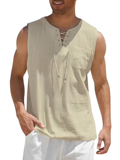 Grant - Luchtige linnen tanktop met vetertouw voor heren