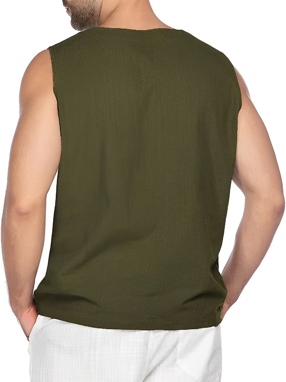 Grant - Luchtige linnen tanktop met vetertouw voor heren