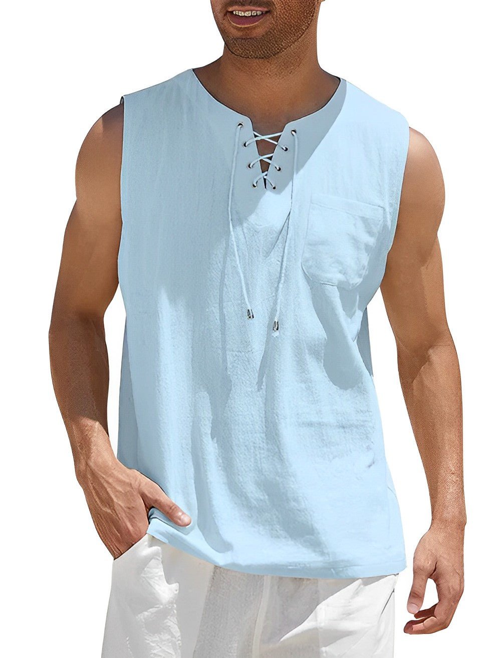 Grant - Luchtige linnen tanktop met vetertouw voor heren